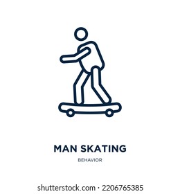 Man Skating Icon From Behavior Collection. Thin Linear Man Skating, Man, Skate Outline Icon Isolated On White Background. Line Vector Man Skating Sign, Symbol For Web And Mobile