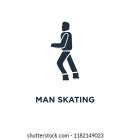 Man Skating icon. Black filled vector illustration. Man Skating symbol on white background. Can be used in web and mobile.