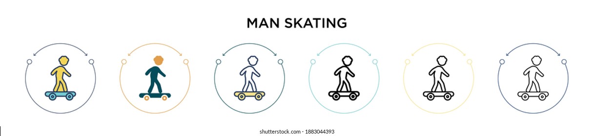 Man Skating Icon In Filled, Thin Line, Outline And Stroke Style. Vector Illustration Of Two Colored And Black Man Skating Vector Icons Designs Can Be Used For Mobile, Ui, Web