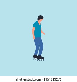 Man skating isolated on a light background. Colorful flat vector illustration.