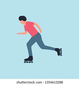 Man skating isolated on a light background. Colorful flat vector illustration.