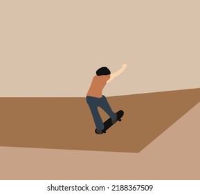 Man skating on a skate ramp at the park. Lifestyle Hipster Trendy outdoor extreme sport recreation.