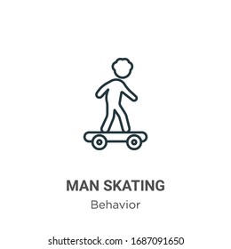 Man Skating Outline Vector Icon. Thin Line Black Man Skating Icon, Flat Vector Simple Element Illustration From Editable Behavior Concept Isolated Stroke On White Background