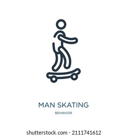 man skating thin line icon. skate, sport linear icons from behavior concept isolated outline sign. Vector illustration symbol element for web design and apps.