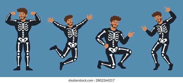 man in skeleton costume doing active poses bundle set