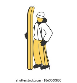 Man with ski icon on white background 3d isometric vector illustration