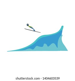 Un hombre esquiando salta del hielo y la nieve, vector, dibujo a color o ilustración. 
