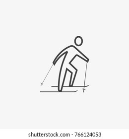 Man with ski vector icon on grey background