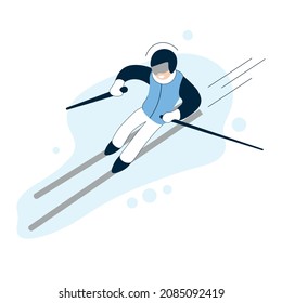 Man with ski. Winter activity. Flat illustration