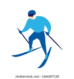 Man skier down mountain. Stylized illustration of winter sport.