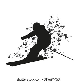 Man skier running downhill. Vector silhouette. Cool freerider