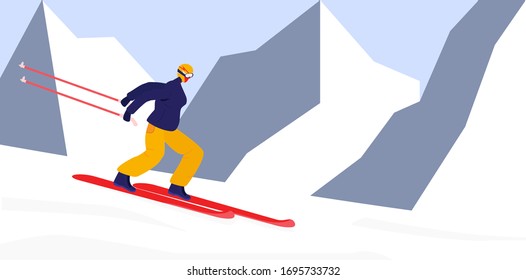 
Man skiing down the mountain, vector illustration