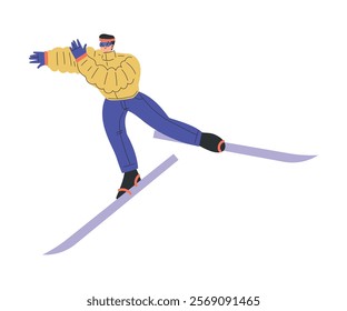 Man Skiing Downhill in Goggles in Winter Vector Illustration