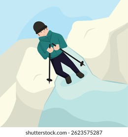 Man skiing downhill slope. Vector illustration