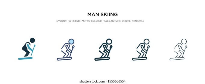 Man Skiing Icon In Different Style Vector Illustration. Two Colored And Black Man Skiing Vector Icons Designed In Filled, Outline, Line And Stroke Style Can Be Used For Web, Mobile, Ui