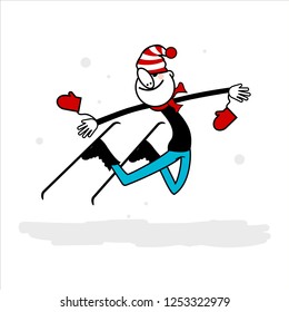 Man skiing jumping high. Vector illustration.