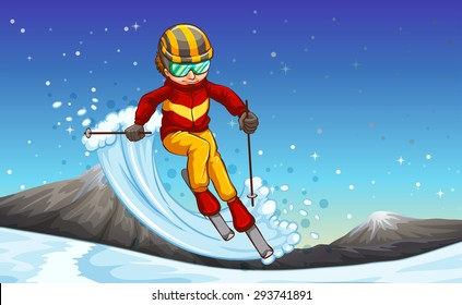 Man skiing on the hill of snow