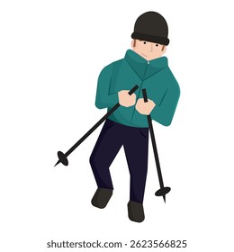 Hombre esquiando con bastones. Ilustración vectorial