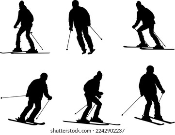 man skiing silhouettes - vector illustration