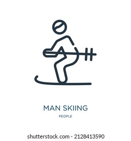 man skiing thin line icon. activity, extreme linear icons from people concept isolated outline sign. Vector illustration symbol element for web design and apps.