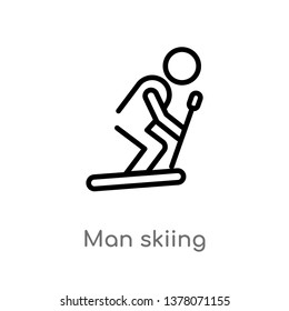 man skiing vector line icon. Simple element illustration. man skiing outline icon from people concept. Can be used for web and mobile