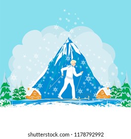 Man skiing in winter day