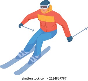 Man skiing. Winter season sport. Fun outside activity isolated on white background