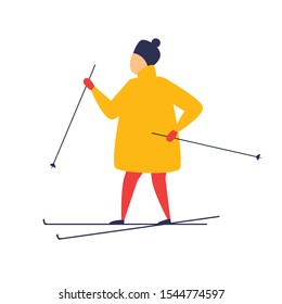 Man is skiing, winter, sport. Flat illustration isolated on white background.