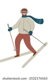 Man skiing. Winter sports, winter activity. Sport downhill skiing. Vector illustration in flat style.