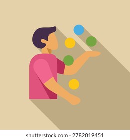 Man skillfully juggling colorful balls, representing multitasking, entertainment, and circus skills 