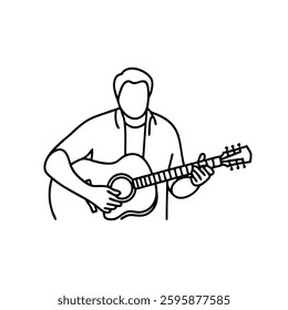 
Man skillfully playing a guitar line art flat vector illustration