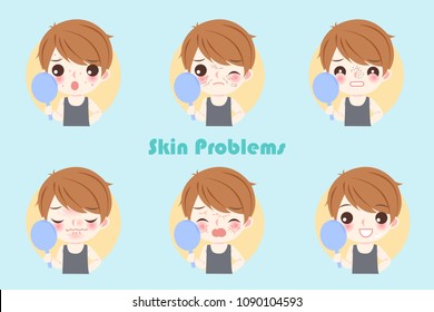man with skin problem on the blue background