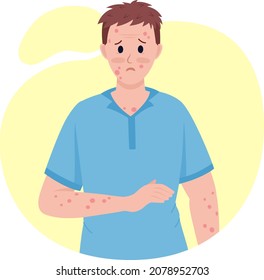 Man With Skin Rash Semi Flat Color Vector Character. Posing Figure. Full Body Person On White. Post Covid Syndrome Isolated Modern Cartoon Style Illustration For Graphic Design And Animation