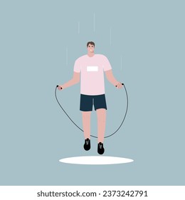 A man skipping with a jump rope. Flat illustration for a healthy lifestyle.