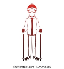 Man with skis red lines