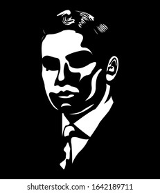 man with skull on his head vector illustration of man silhouette of man in a suit Chicago gangster mafia
