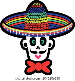 Man skull in a sombrero hat. A skull for the conceptual design of the Halloween celebration. Vector illustration