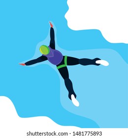 man skydiver in air with parachute closed