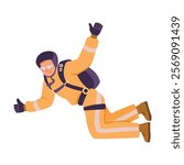 Man Skydiver in Flight Free Falling with Parachute Vector Illustration