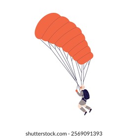 Man Skydiver in Flight Free Falling with Parachute Vector Illustration