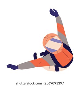 Man Skydiver in Flight Free Falling with Parachute Vector Illustration