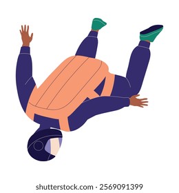 Man Skydiver in Flight Free Falling with Parachute Vector Illustration