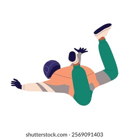 Man Skydiver in Flight Free Falling with Parachute Vector Illustration