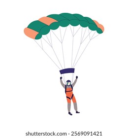 Man Skydiver in Flight Free Falling with Parachute Vector Illustration