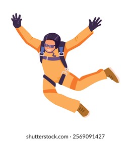 Man Skydiver in Flight Free Falling with Parachute Vector Illustration