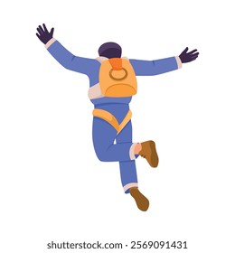 Man Skydiver in Flight Free Falling with Parachute Vector Illustration