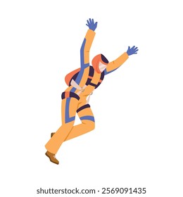 Man Skydiver in Flight Free Falling with Parachute Vector Illustration