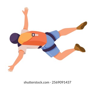 Man Skydiver in Flight Free Falling with Parachute Vector Illustration