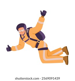 Man Skydiver in Flight Free Falling with Parachute Vector Illustration