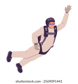 Man Skydiver in Flight Free Falling with Parachute Vector Illustration